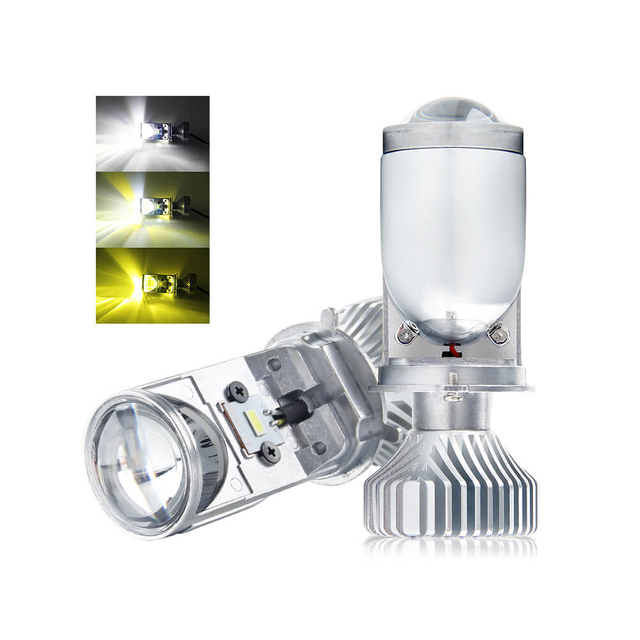 H4 trois couleurs LED Bulbe de phare avec mini lentille projecteur JG-Y6